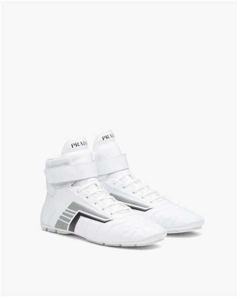 prada rev sneakers|White/gray Prada Rev leather high.